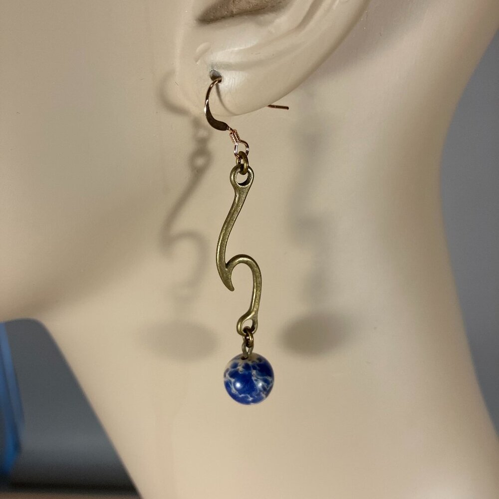 Handcrafted Sea Sediment Jasper and Wave Charm Earrings (1-3/4" Long).